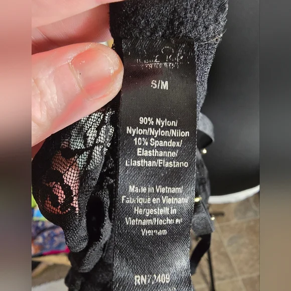 Rene Rofe Intimates Black Floral Lace Babydoll Pink Bows Lingerie Top - Picture 4 of 7